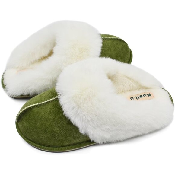 🆕Women Green Suede Fluff Dual Memory Foam Arch Support Warm Scuff Slipper - Picture 10 of 11